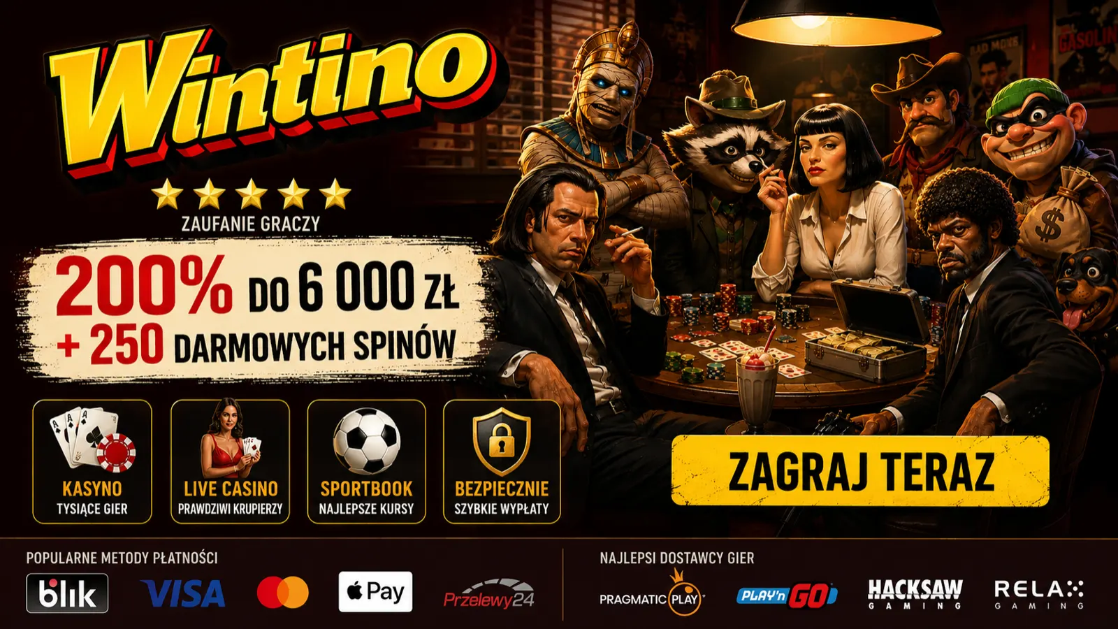 Wintino – 200% do 6 000 zł + 250 darmowych spinów. Zagraj teraz!